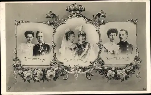 Passepartout Ak Deutsches Kaiserpaar, Kronprinzenpaar, Eitel Friedrich mit Gemahlin