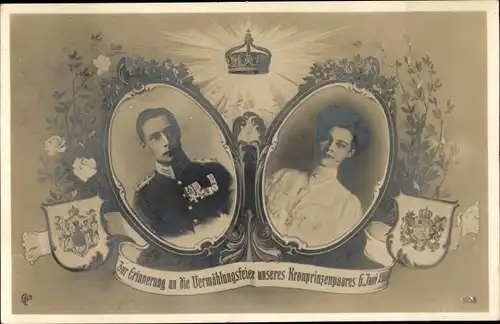 Ak Zur Erinnerung an die Vermählungsfeier des Kronprinzenpaares, Kronprinz Wilhelm mit Gemahlin