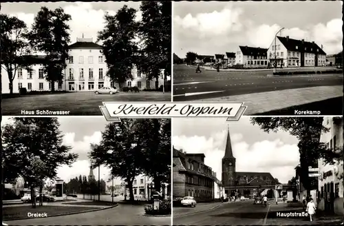 Ak Oppum Krefeld am Niederrhein, Haus Schönwasser, Korekamp, Hauptstraße, Dreieck