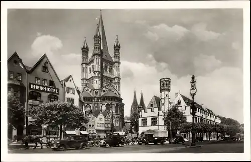 Ak Köln am Rhein, St. Martinskirche und Stapelhaus, Rhein Hotel
