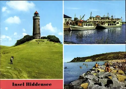 Ak Insel Hiddensee in der Ostsee, Kloster Leuchtturm, Vitte Hafen, Kloster Am Strand, Schiffe