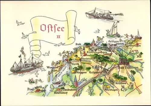 Landkarten Ak Rerik, Ostsee, Buk, Wustrow, Poel, Kühlungsborn, Bad Doberan