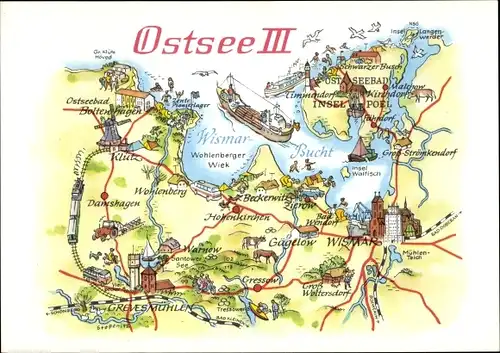 Landkarten Ak Ostsee, Boltenhagen, Grevesmühlen, Wismar, Insel Poel, Wohlenberger Wiek