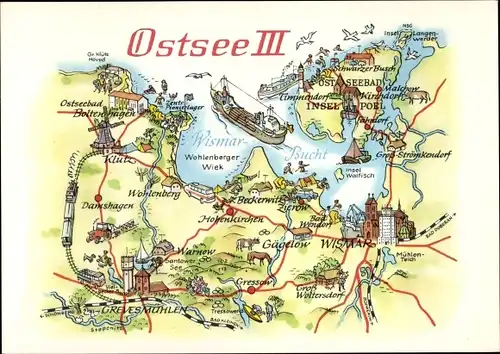 Landkarten Ak Ostsee, Boltenhagen, Grevesmühlen, Wismar, Insel Poel