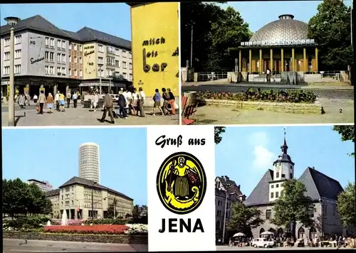 Ak Jena in Thüringen, Am Kirchplatz, Zeiss-Planetarium, Uni-Hochhaus, Historisches Rathaus, Wappen