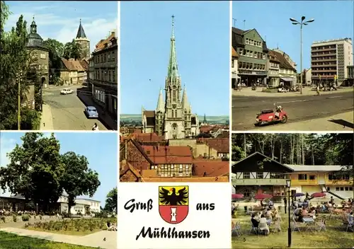 Ak Mühlhausen in Thüringen, Thomas-Müntzer-Stadt, Inneres Frauentor, Rabenturm, Wappen