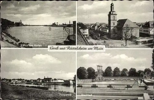 Ak Rüsselsheim am Main Hessen, Partie am Hafen, Stadtkern, Teilpartie, Stadtbad