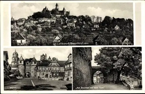 Ak Braunfels an der Lahn, Panorama, Marktplatz, Am Brunnen vor dem Tore