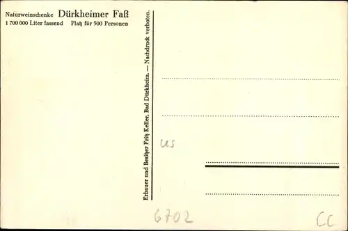 Ak Bad Dürkheim in der Pfalz, Dürkheimer Faß, Naturweinschenke,  Liter Fassend, 500 Personen