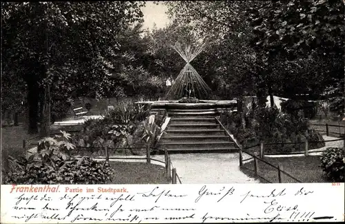 Ak Frankenthal in der Pfalz, Partie im Stadtpark, Brunnen