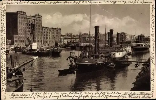 Ak Mannheim in Baden, Mühlau Hafen, Schiffe