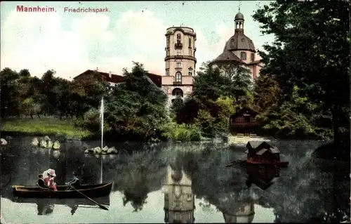 Ak Mannheim, Partie im Friedrichspark, Ruderboot