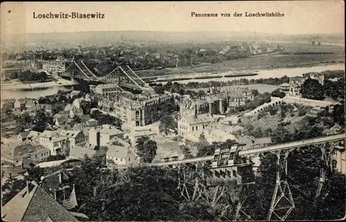 Ak Dresden Blasewitz, Panorama von der Loschwitzhöhe aus, Schwebebahn