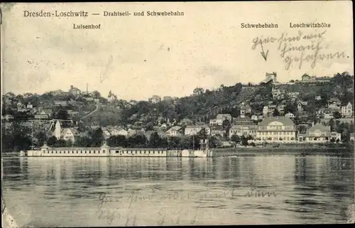 Ak Dresden Loschwitz, Drahtseil und Schwebebahn, Luisenhof, Loschwitzhöhe