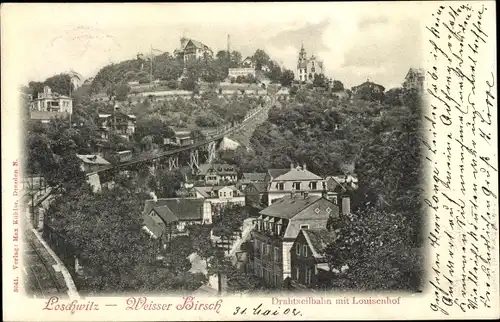 Ak Dresden Loschwitz Weißer Hirsch, Drahtseilbahn mit Louisenhof