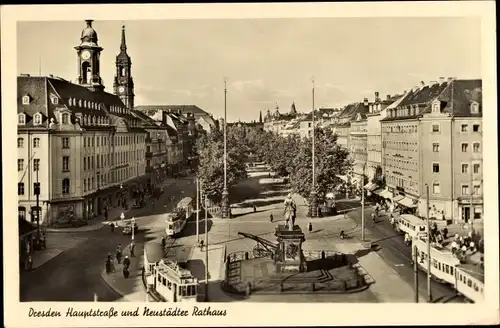 Ak Dresden Neustadt, Hauptstraße, Denkmal und Neustädter Rathaus
