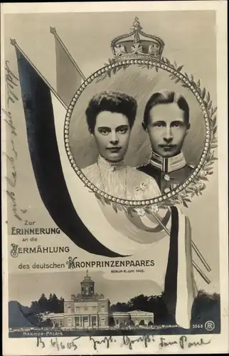 Ak Erinnerung an die Vermählung des deutschen Kronprinzenpaares, Kronprinz Wilhelm