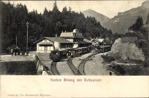 Ak Brünig Obwalden Schweiz, Bahnhof, Restaurant