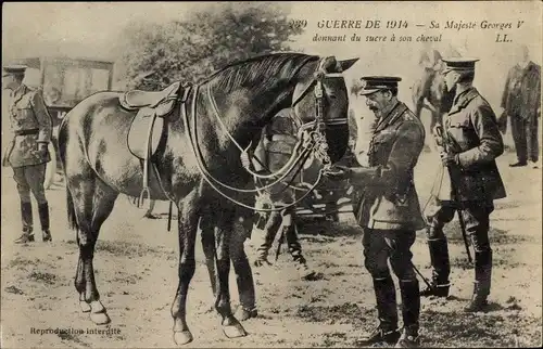 Ak Guerre de 1914, Sa Majeste Georges V donnant du sucre a son cheval