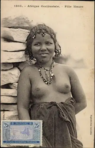 Ak Afrique Occidentale, Fille Maure, Afrikanerin, Busen, Halsketten