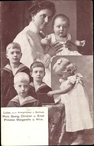Ak Kronprinzessin Luise von Sachsen, Kinder, Prinz Georg, Christian, Ernst, Margarethe, Alice