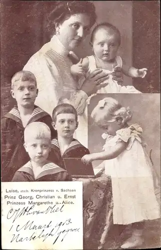 Ak Kronprinzessin Luise von Sachsen, Kinder, Prinz Georg, Christian, Ernst, Margarethe, Alice