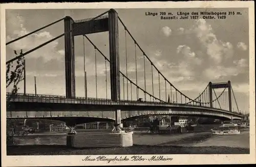 Ak Mülheim Köln am Rhein, Neue Hängebrücke