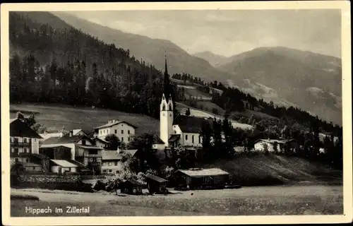 Ak Hippach in Tirol, Gesamtansicht der Ortschaft im Zillertal, Kirche