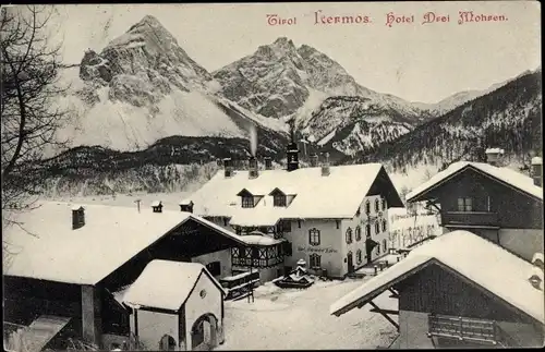 Ak Lermoos in Tirol, Hotel Drei Mohren im Winter