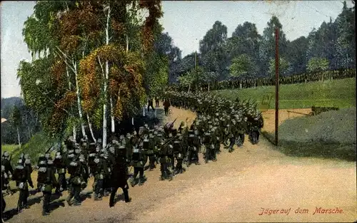 Ak Jäger auf dem Marsch, Deutsche Soldaten, I. WK