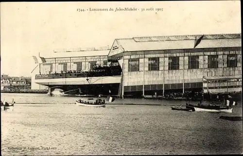 Ak Lancement du Jules Michelet, 31 août 1905, Kriegsschiff, Werft