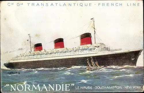 Künstler Ak Dampfschiff Normandie, Le Havre-Southampton-New York, CGT