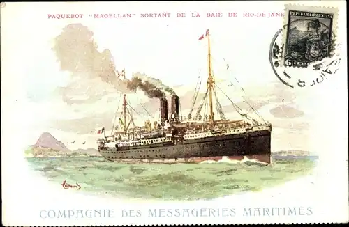 Künstler Ak Dampfschiff, Paquebot Magellan, Messageries Maritimes