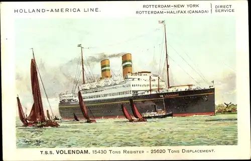 Künstler Ak Dampfschiff TSS Volendam, Holland America Line, HAL