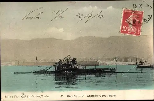 Ak Französisches Kriegsschiff L'Anguille, U-Boot, Marine Nationale