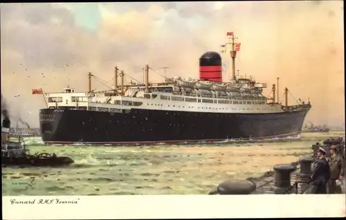Künstler Ak Dampfer RMS Ivernia, Cunard Line