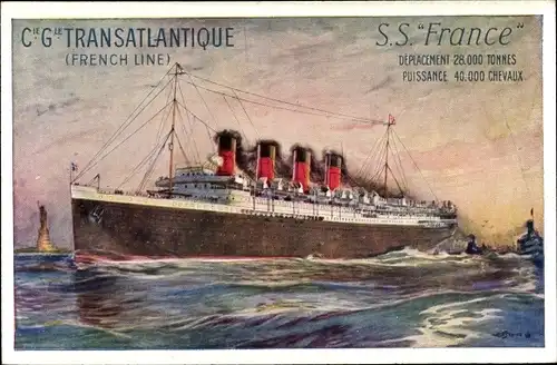 Künstler Ak Paquebot SS France, CGT French Line, Dampfer