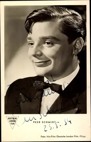 Ak Schauspieler Peer Schmidt, Portrait, Autogramm, Fliege