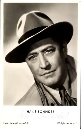 Ak Schauspieler Hans Söhnker, Portrait, Autogramm, Hut
