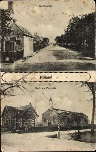 Ak Rilland Reimerswaal Zeeland Niederlande, Derdeweg, Kerk en Pastorie