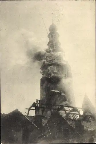 Ak Vlissingen Zeeland Niederlande, Brand van de St Jacobskerk met toren op 5 September 1911