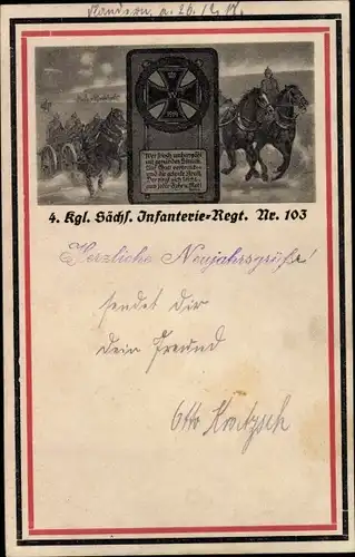 Passepartout Ak 4. Kgl. Sächs. Infanterie-Regiment Nr. 103, Eisernes Kreuz, Soldaten zu Pferden