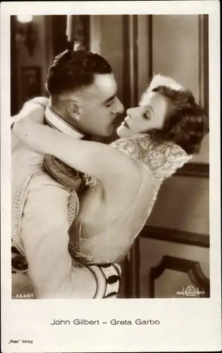 Ak Schauspieler Greta Garbo und John Gilbert, Portrait, Ross Verlag 3532/1