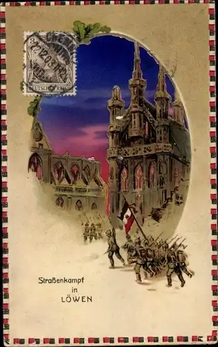 Passepartout Ak Louvain Leuven Löwen Flandern Flämisch Brabant, Straßenkampf, I. WK