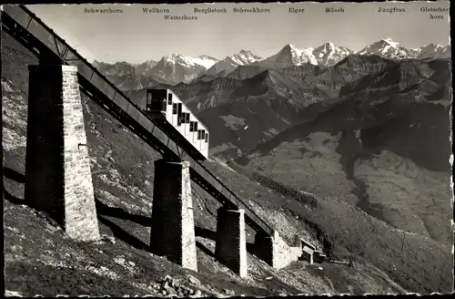 Ak Schweiz, Niesenbahn von Mülenen zum Niesenkulm, Standseilbahn, Jungfrau, Eiger, Wetterhorn