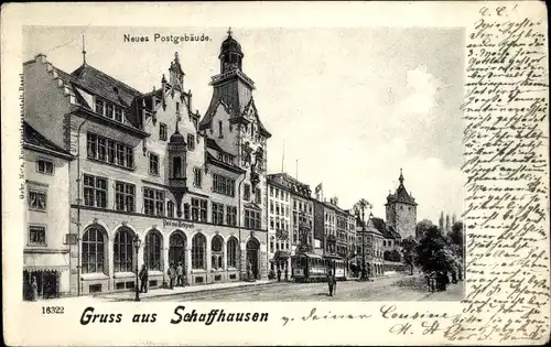 Ak Schaffhausen Stadt Schweiz, Neues Postgebäude, Straßenbahn