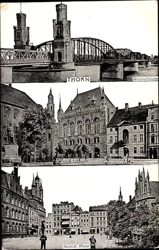 Ak Toruń Thorn Westpreußen, Weichselbrücke, Artushof, altstädtischer Markt