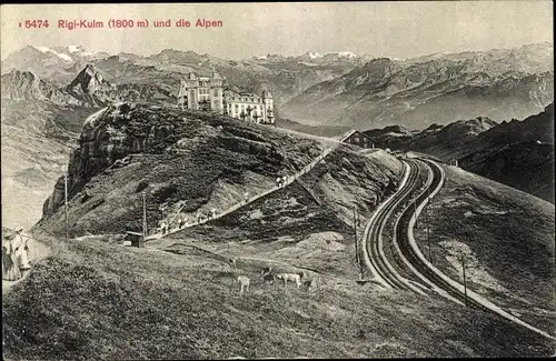 Ak Rigi Kulm Kanton Schwyz, Panorama, Hotel Rigi Kulm, Alpen