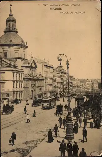 Ak Madrid Spanien, Calle de Alcala, Straßenbahn