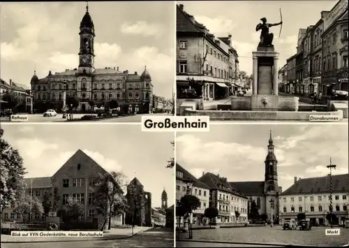 Ak Großenhain Sachsen, Markt, Rathaus, Dianabrunnen, Blick auf VVN Gedenkstätte